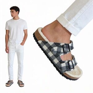 BIRKENSTOCK Arizona Rivet Shearling Men’s Sandals Plaid Fall Winter Size 44 NEW